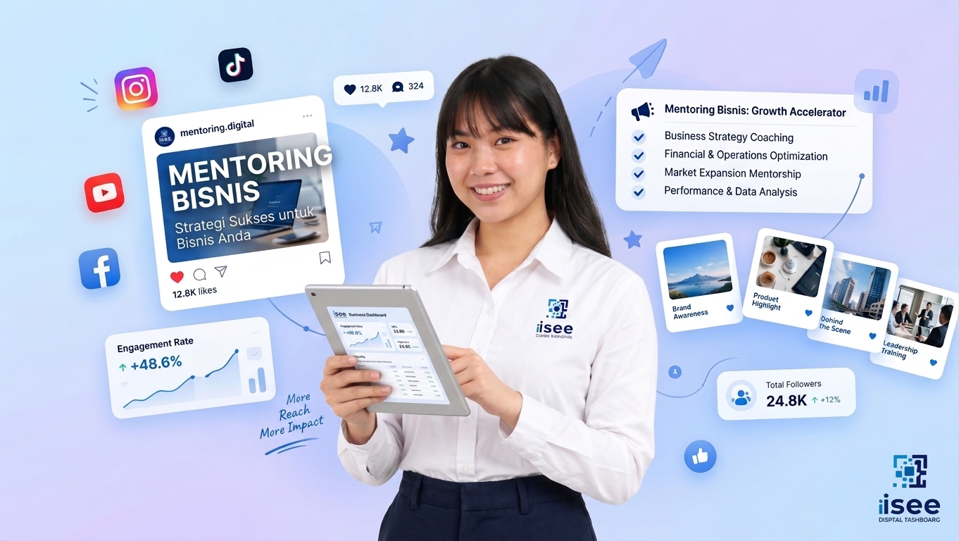 Wanita menggunakan tablet untuk mentoring dan konsultasi bisnis