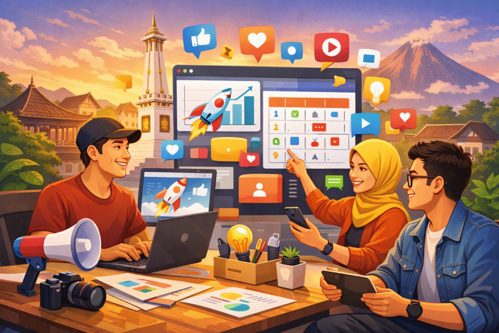 manajemen konten sosial media Jogja fokus bisnis startup